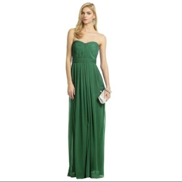 Badgley Mischka Designer Green Chiffon Gown Sweetheart Neckline - Picture 1 of 12